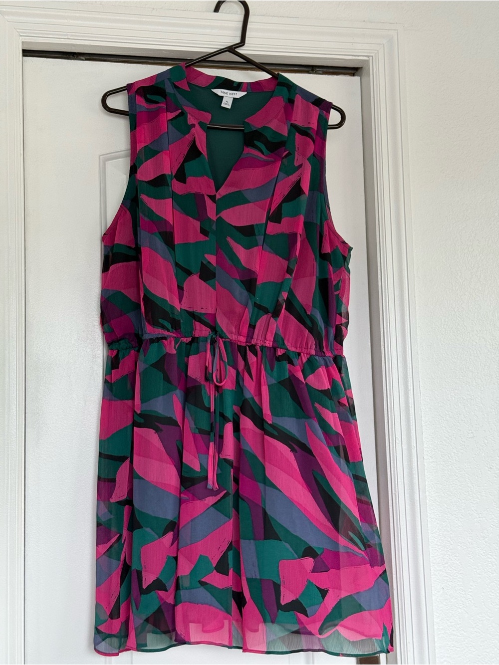 Nine West Pink & Green Sleeveless Drawstring Waist Dress